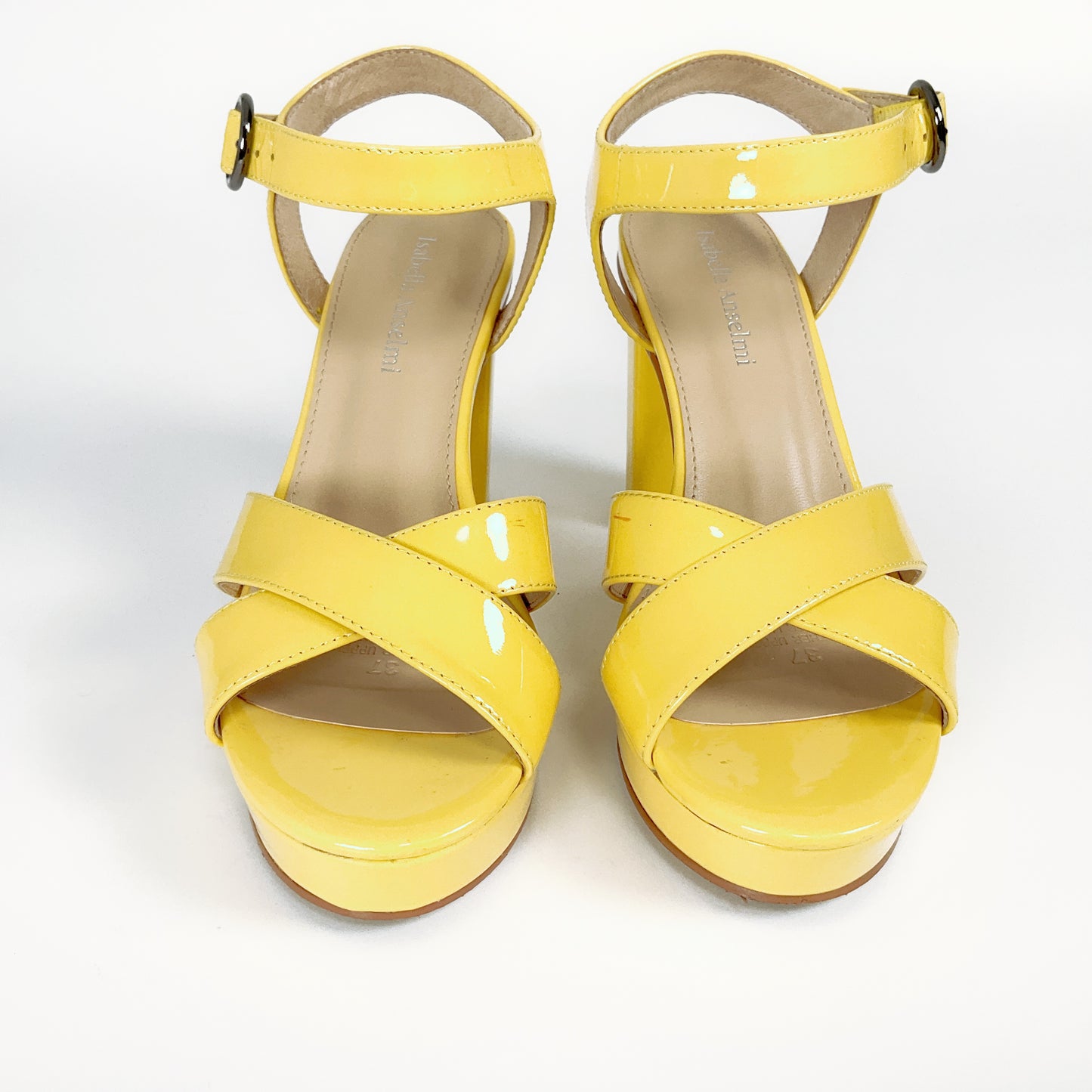 Isabella Anselmi - Patent Yellow Open Toed Block Heels