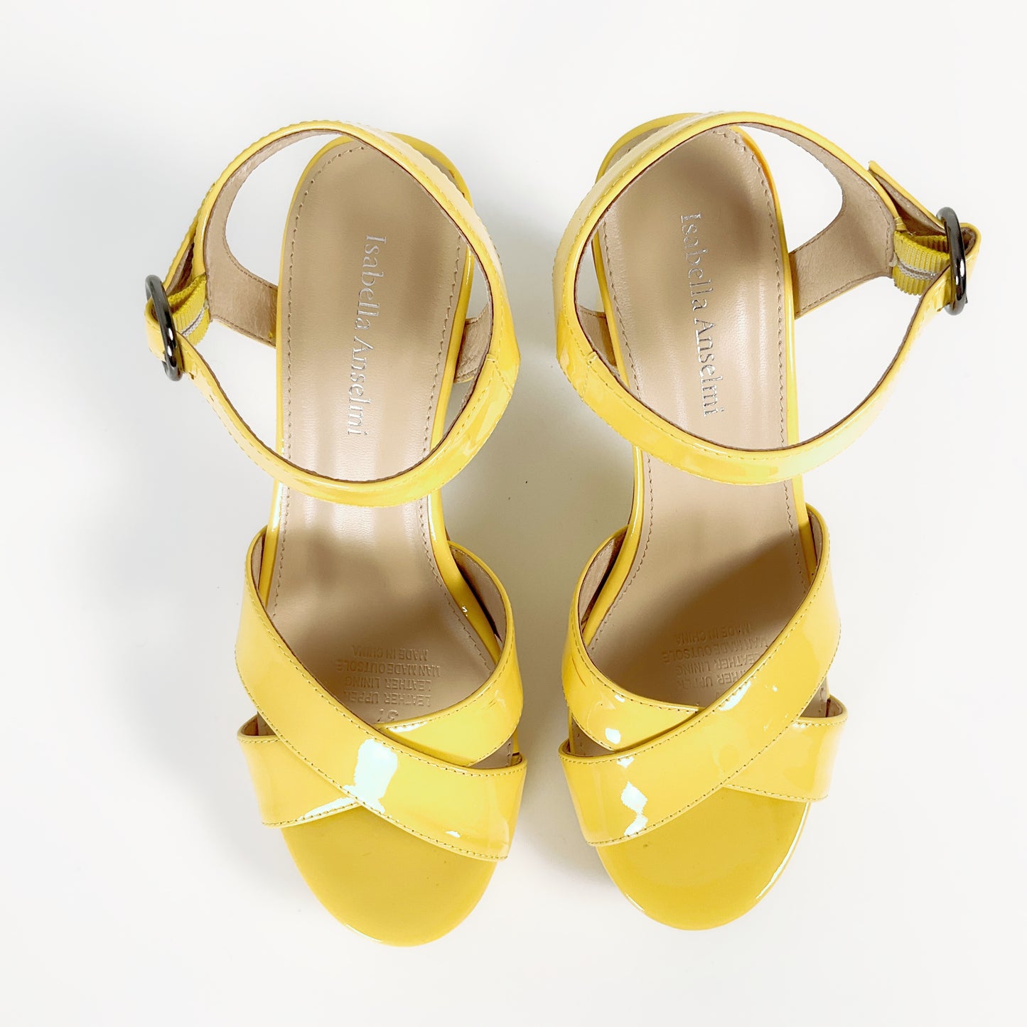 Isabella Anselmi - Patent Yellow Open Toed Block Heels