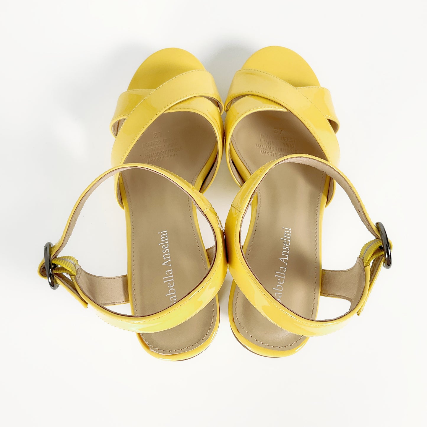 Isabella Anselmi - Patent Yellow Open Toed Block Heels