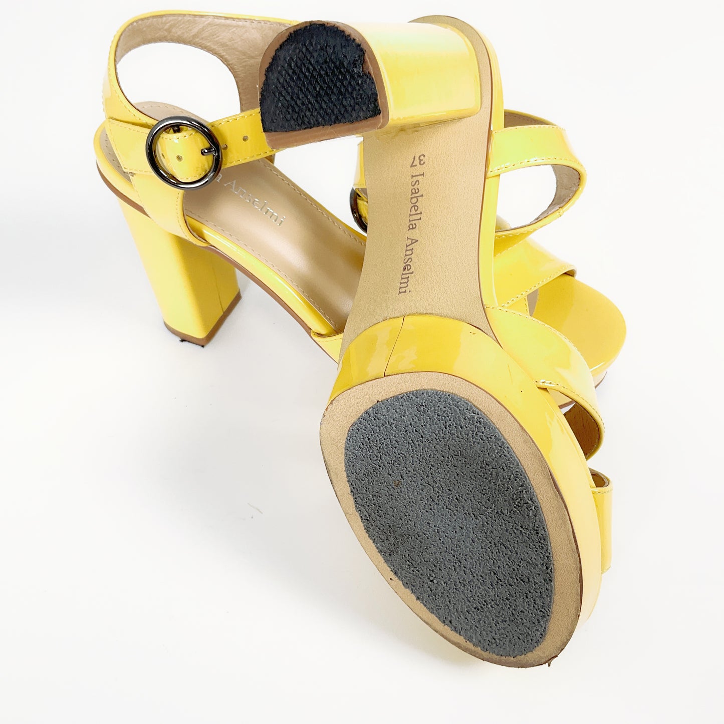 Isabella Anselmi - Patent Yellow Open Toed Block Heels