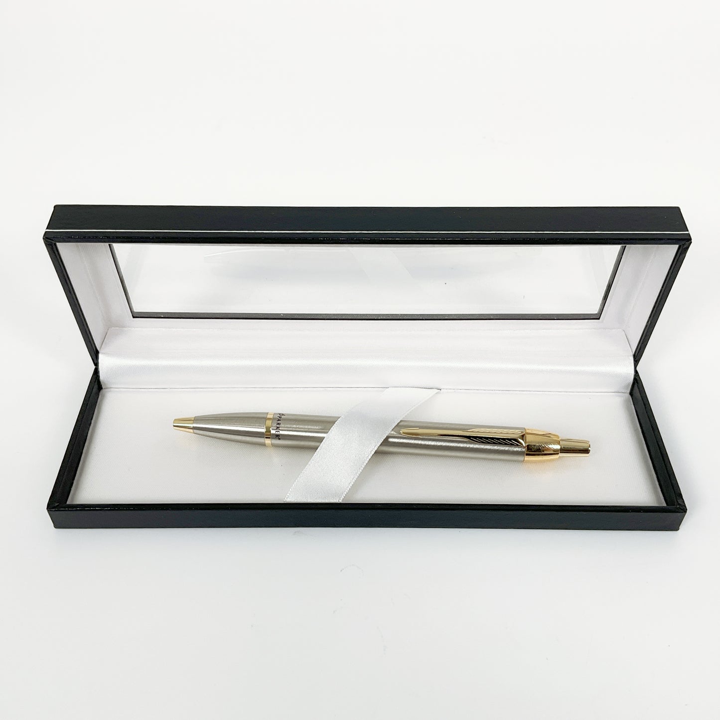 Parker IM Brushed Stainless Steel Gold Trim Ballpoint Pen (With Box)