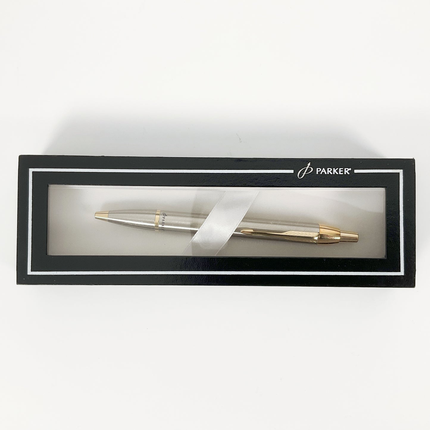 Parker IM Brushed Stainless Steel Gold Trim Ballpoint Pen (With Box)