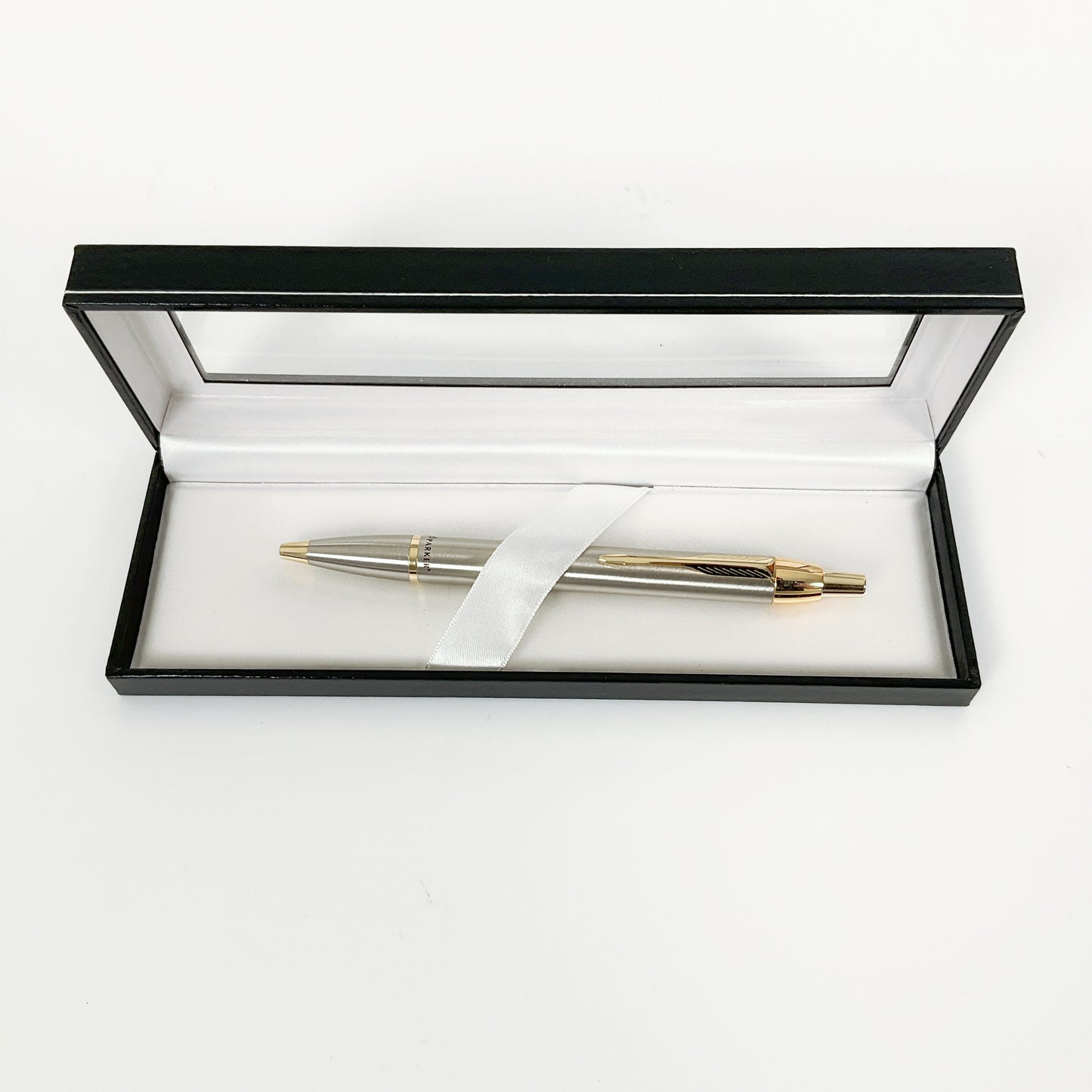 Parker IM Brushed Stainless Steel Gold Trim Ballpoint Pen (With Box)