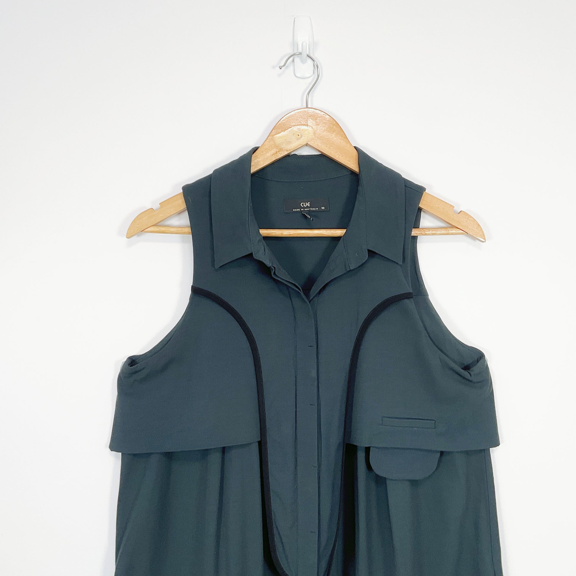 Cue - Tailored Vest Dress in Dark Green  SPCA Op Shops
