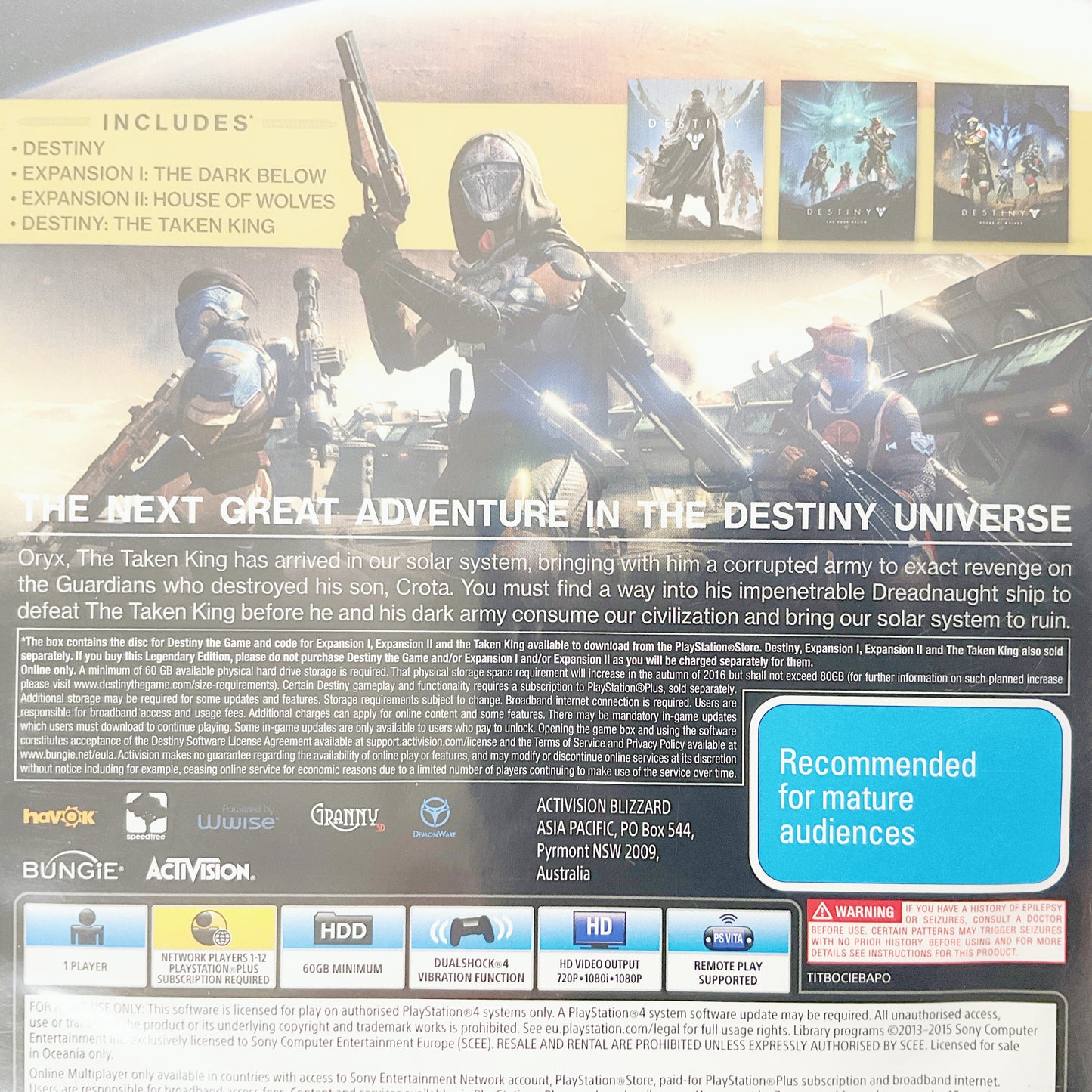 PS4 Game - Destiny - the taken king Legendary Edition