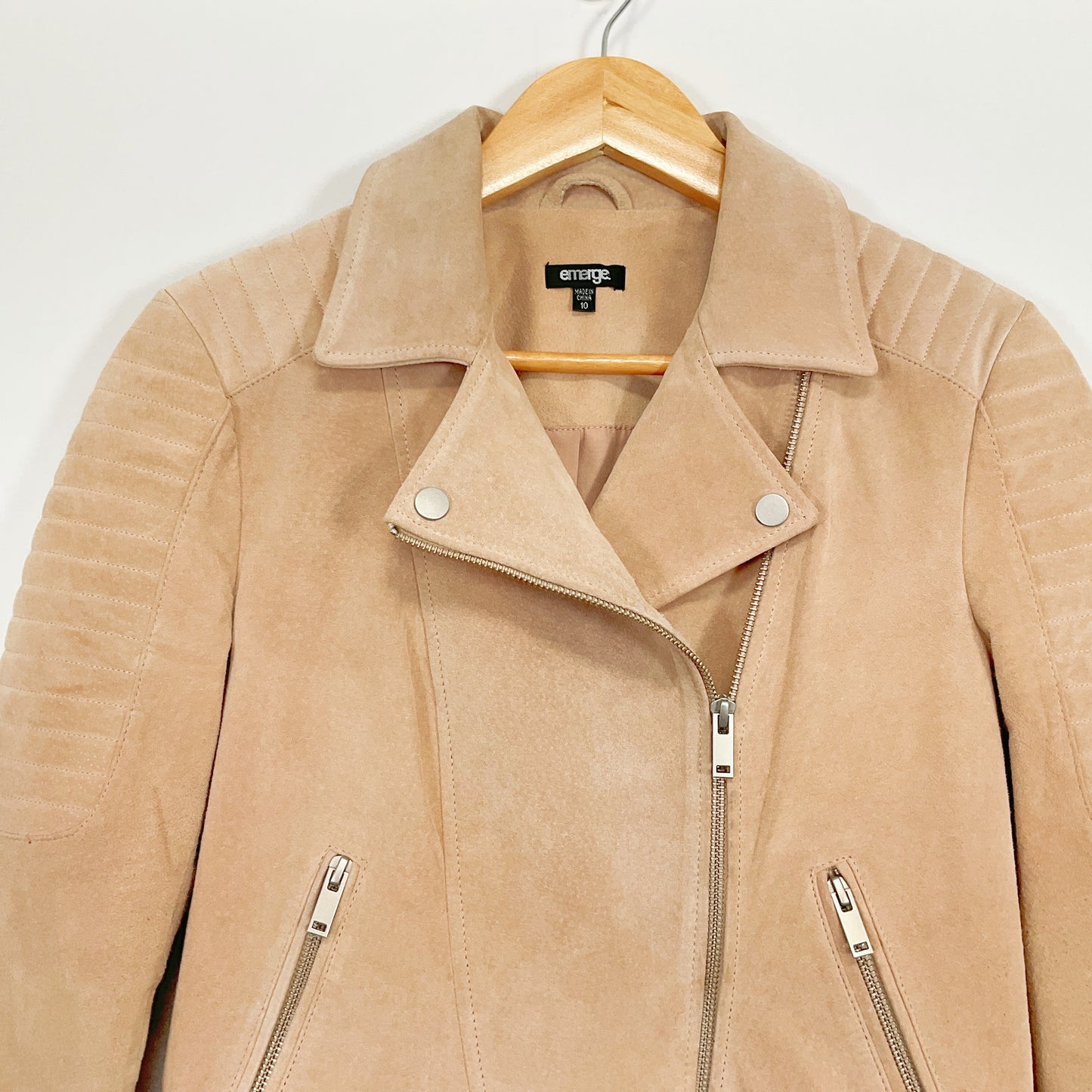 EMERGE - Blush Suede Moto Jacket