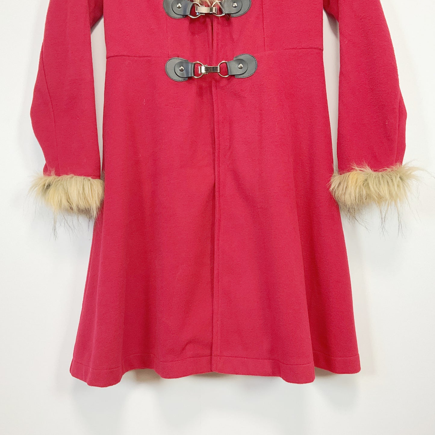 DRESSFO - Faux Fur Trim Red Coat