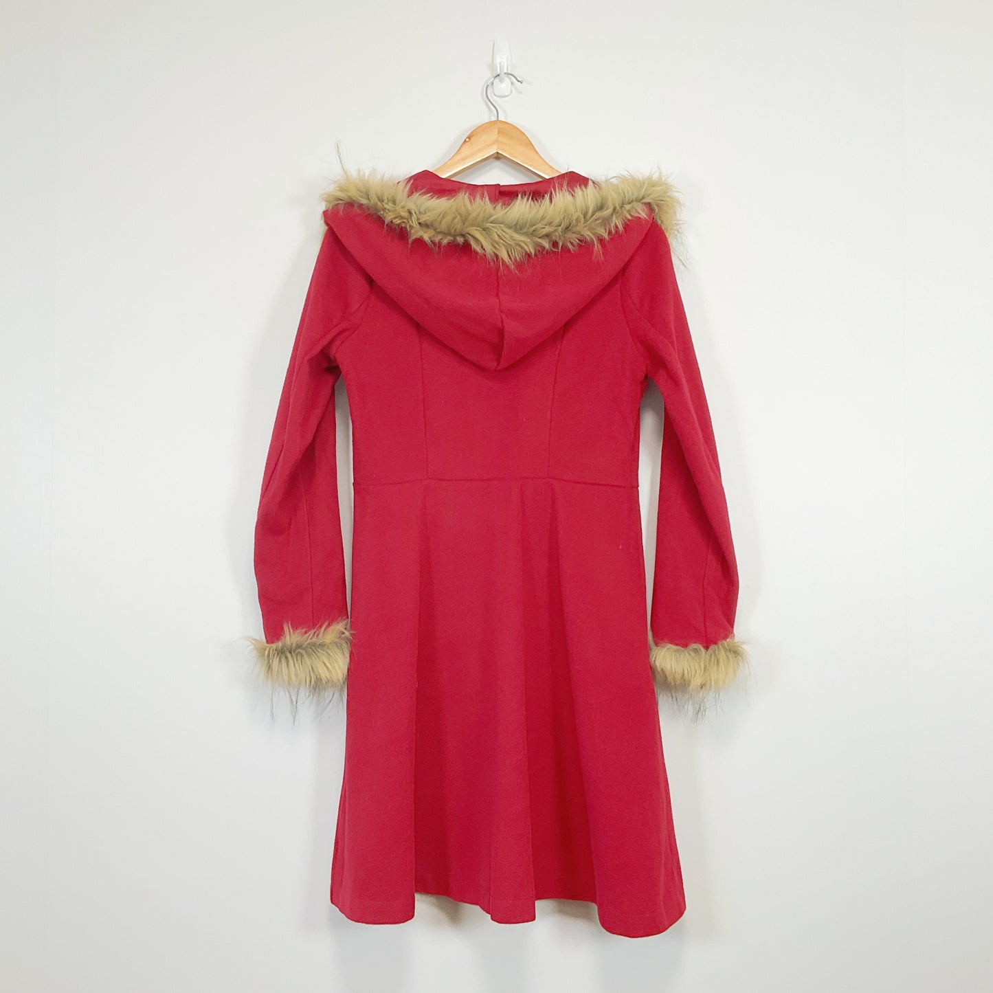 DRESSFO - Faux Fur Trim Red Coat