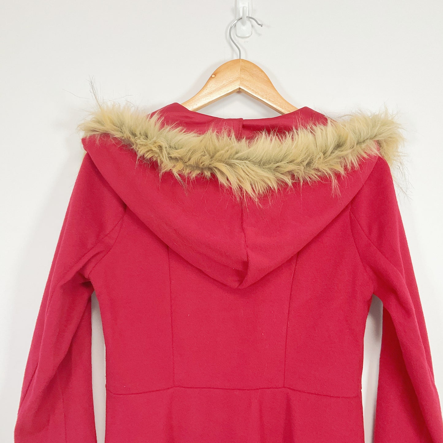 DRESSFO - Faux Fur Trim Red Coat
