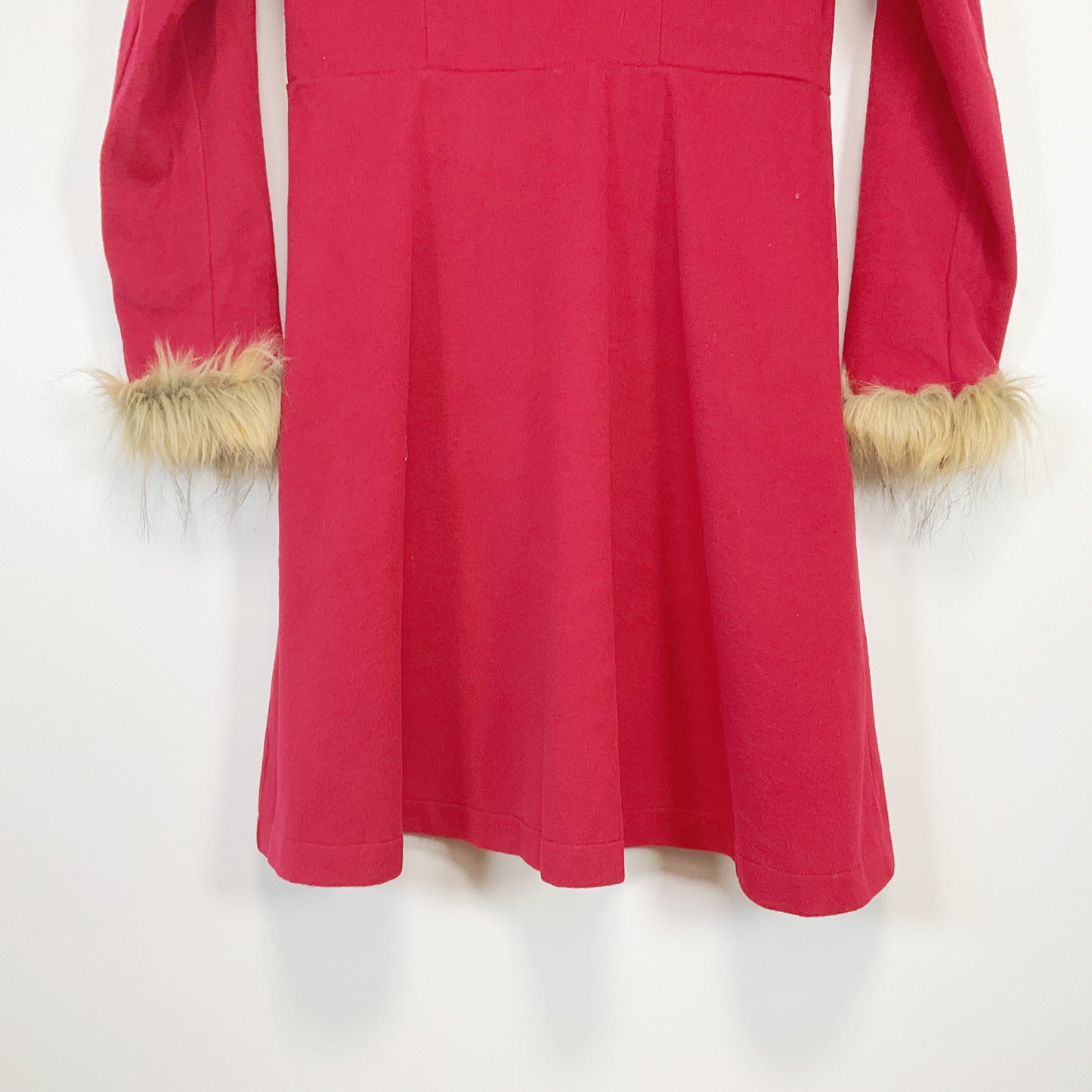 DRESSFO - Faux Fur Trim Red Coat