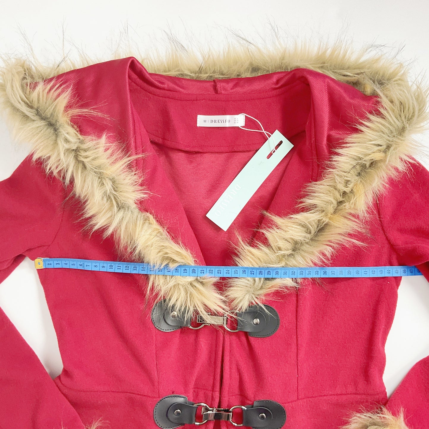 DRESSFO - Faux Fur Trim Red Coat
