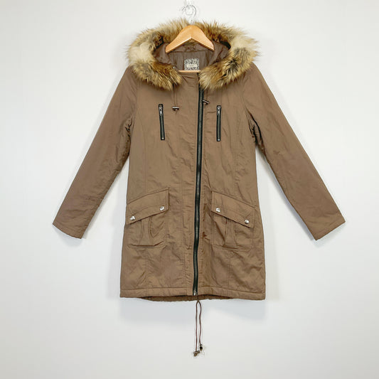 NEXT - Khaki Hooded Parka Coat With Faux Fur Trim