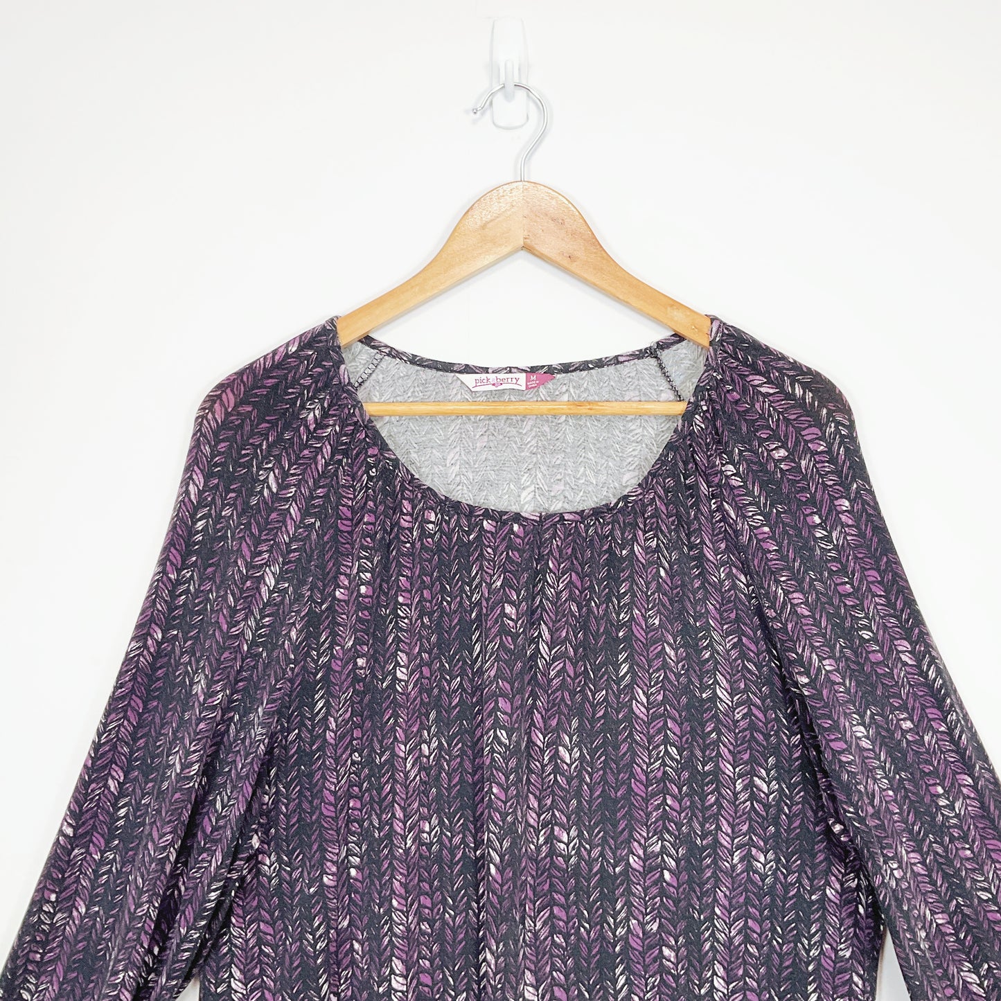 Pick a Berry - Purple Top with Leaf Print and 5/4 Sleeves