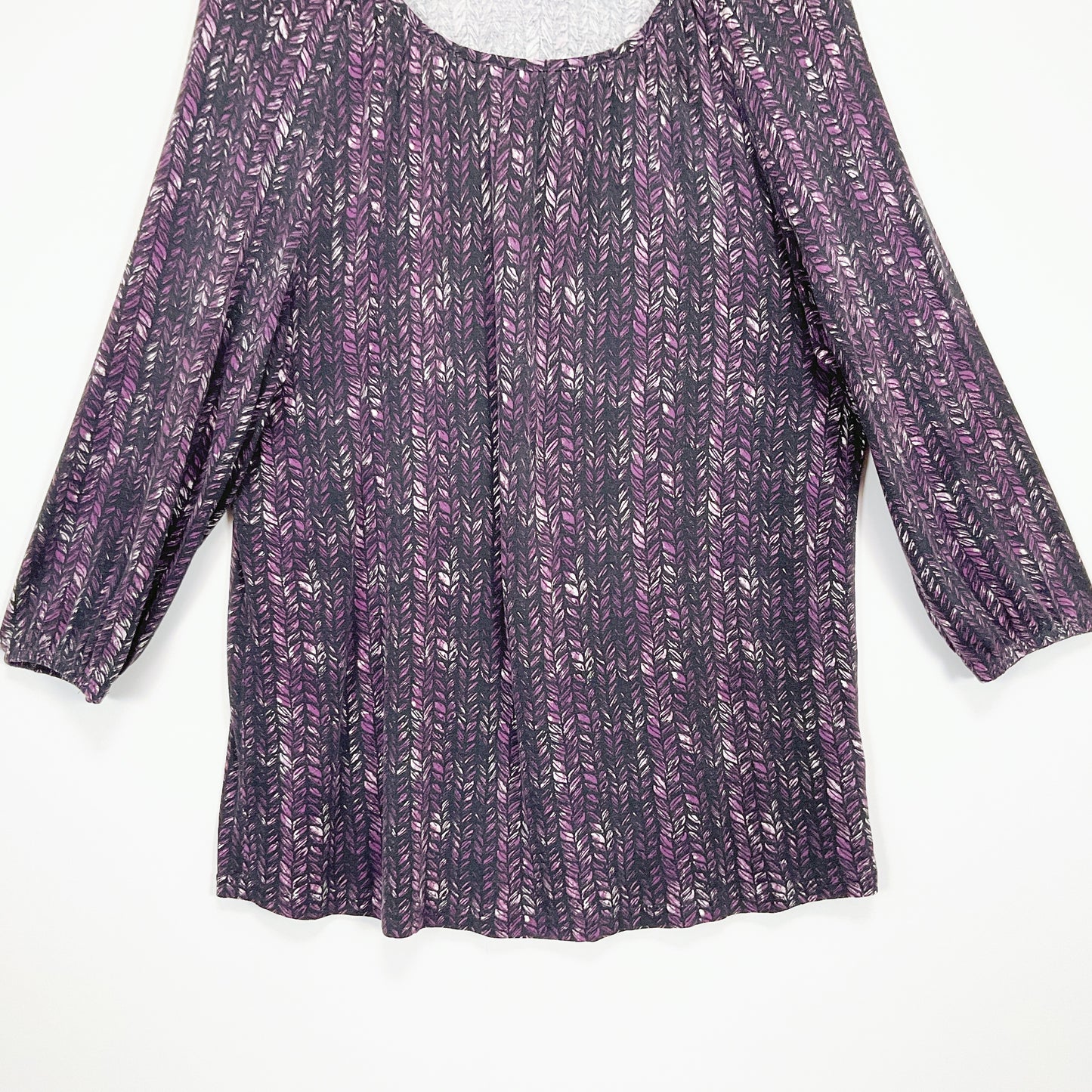 Pick a Berry - Purple Top with Leaf Print and 5/4 Sleeves