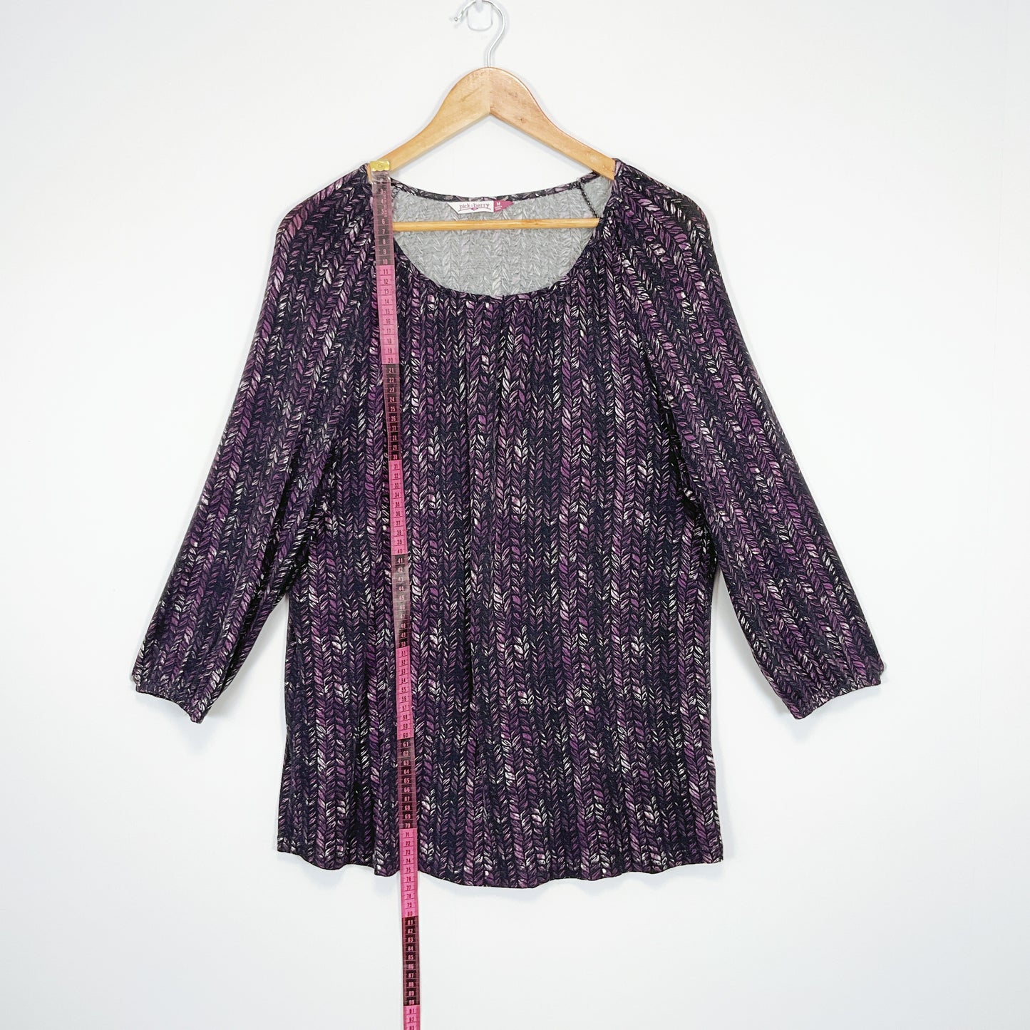 Pick a Berry - Purple Top with Leaf Print and 5/4 Sleeves
