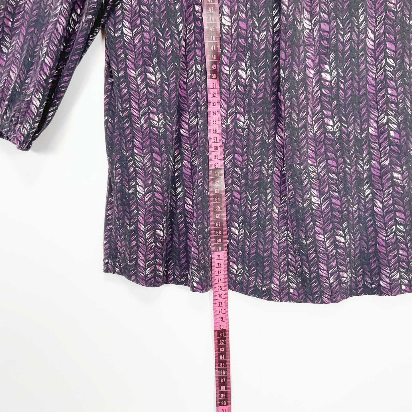 Pick a Berry - Purple Top with Leaf Print and 5/4 Sleeves
