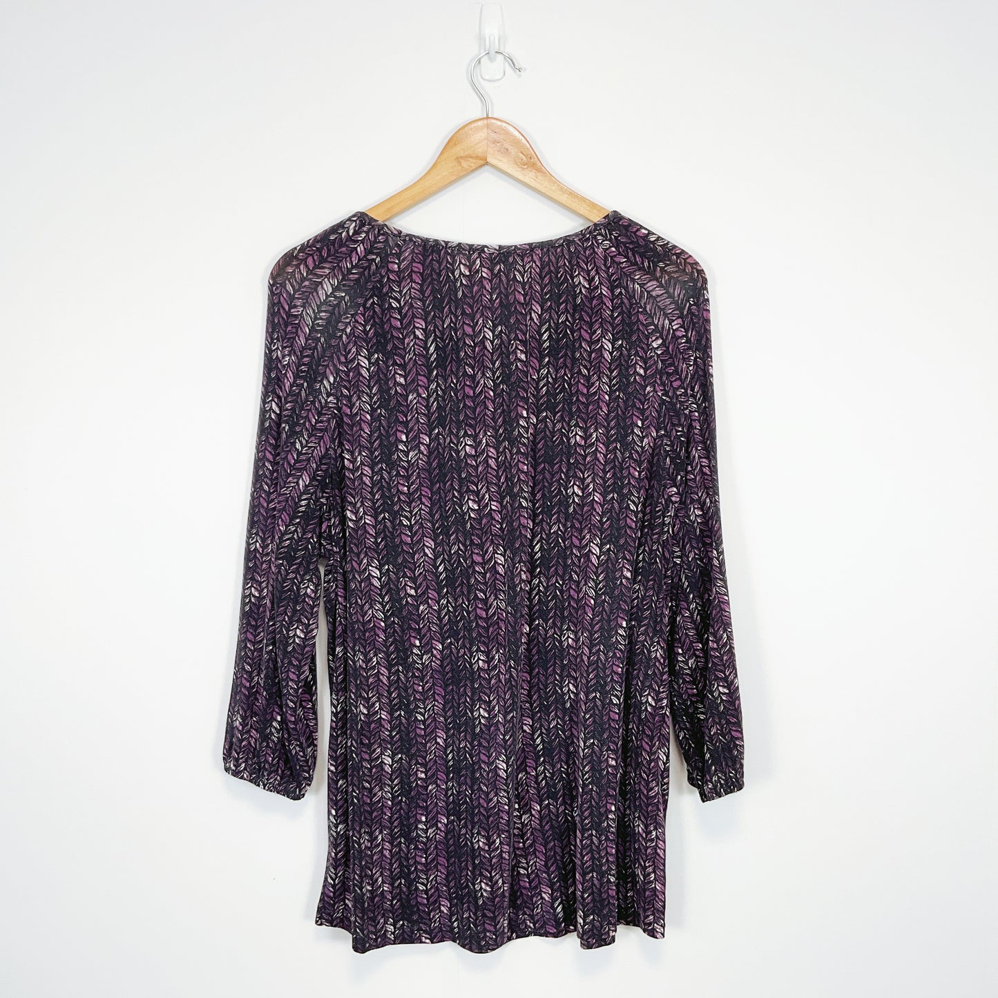 Pick a Berry - Purple Top with Leaf Print and 5/4 Sleeves
