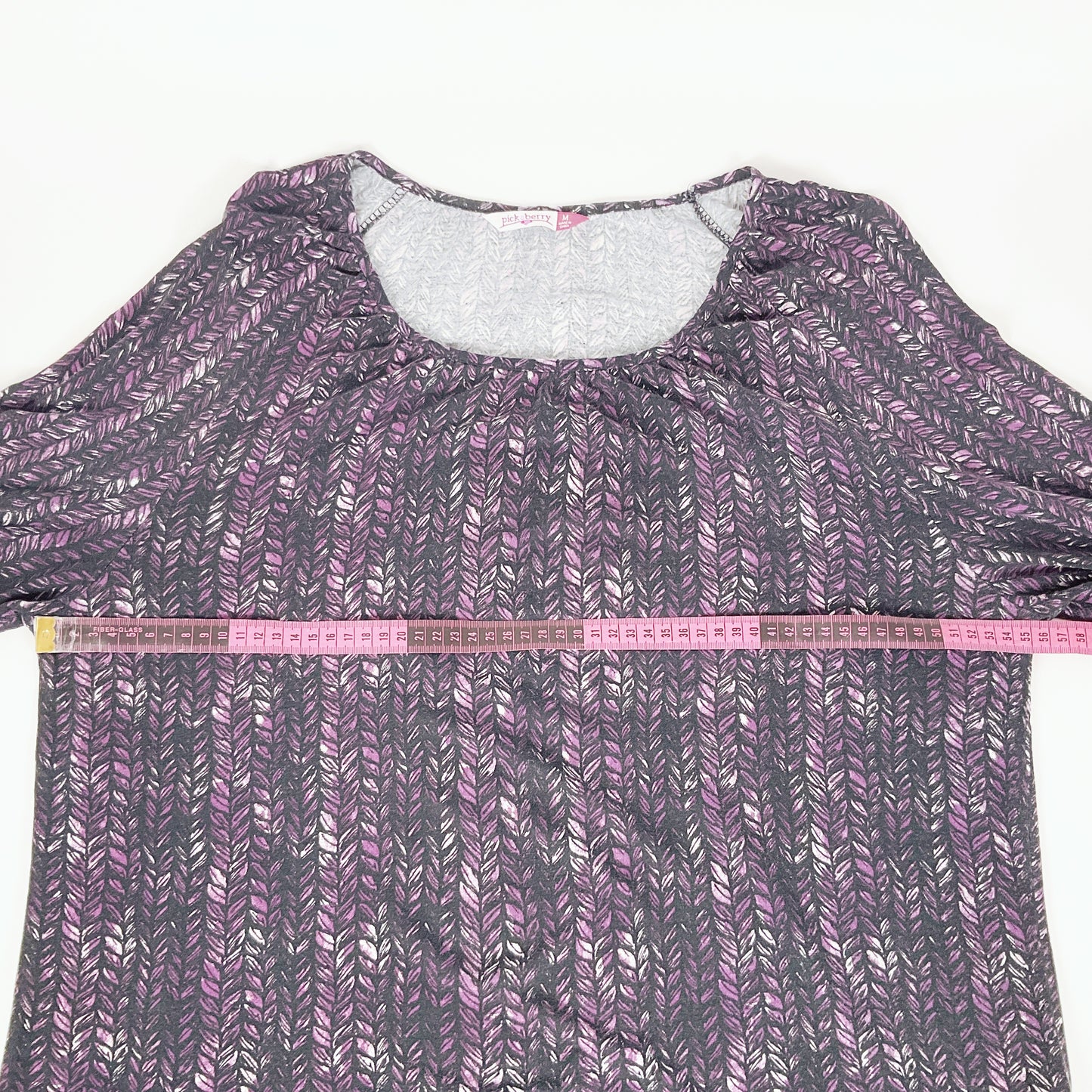 Pick a Berry - Purple Top with Leaf Print and 5/4 Sleeves