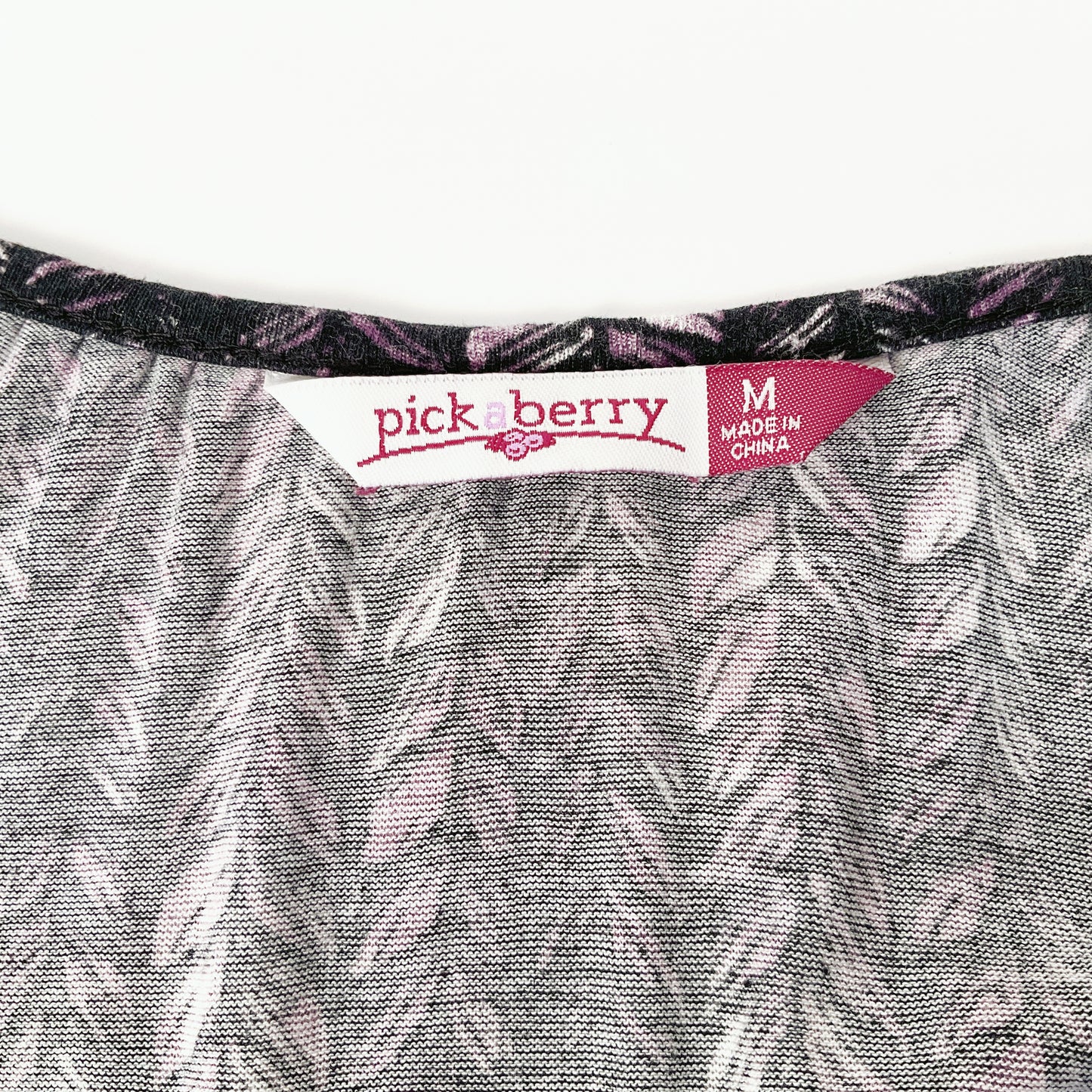 Pick a Berry - Purple Top with Leaf Print and 5/4 Sleeves