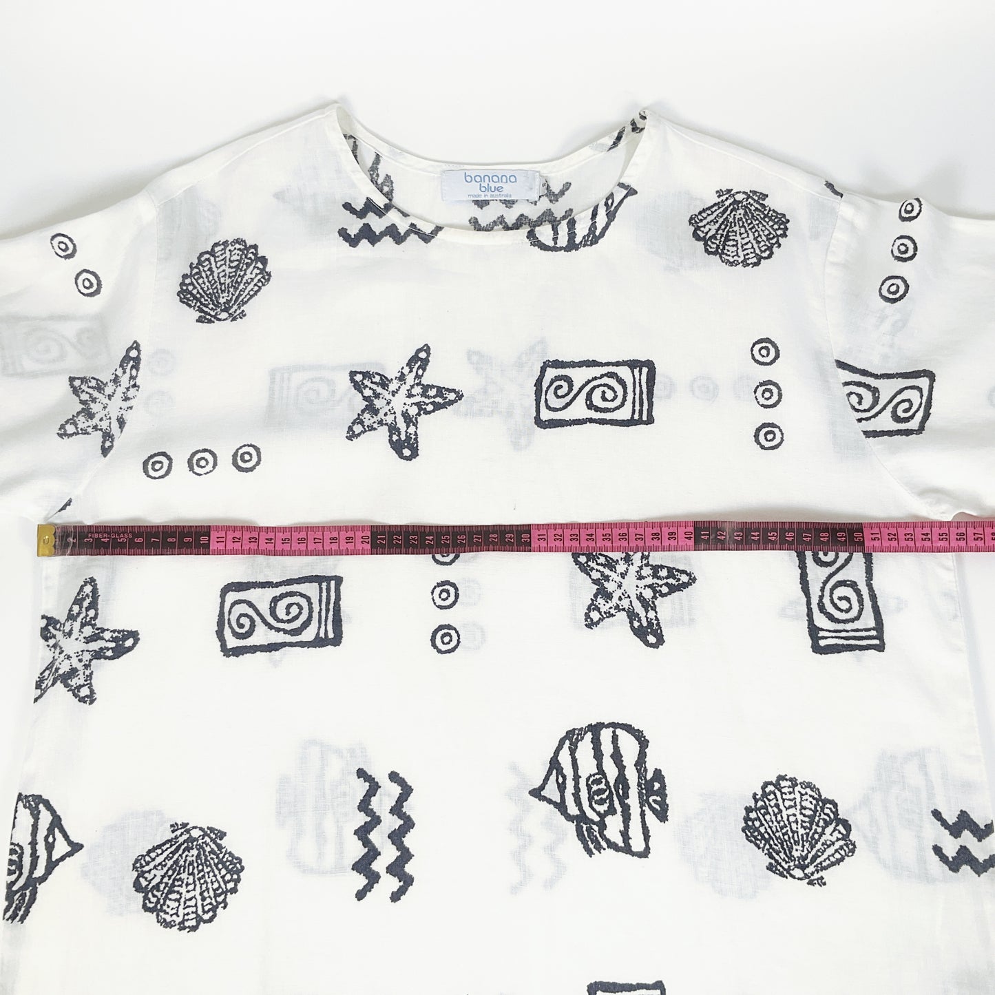 Banana Blue - White Linen Top with Shell and Starfish Print