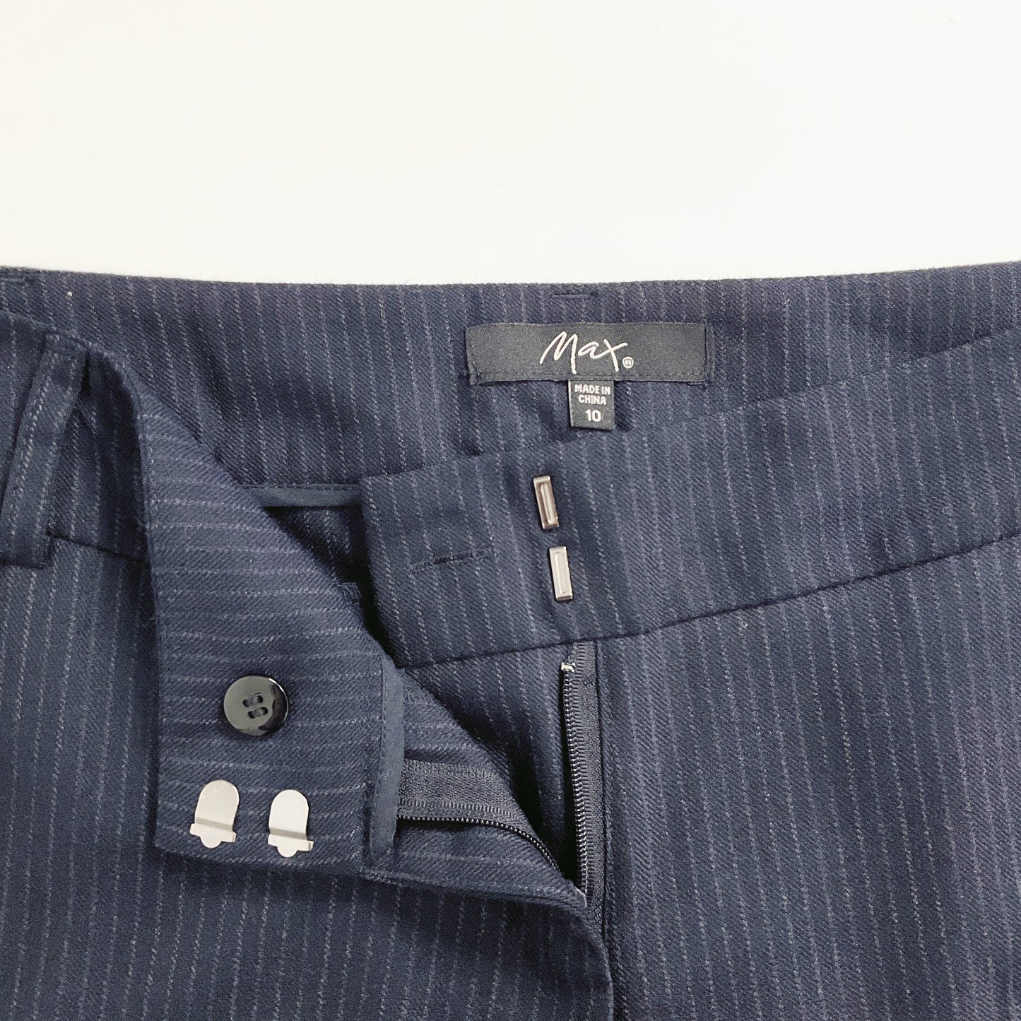 MAX - Navy Pinstripe Slim-Fit Trousers