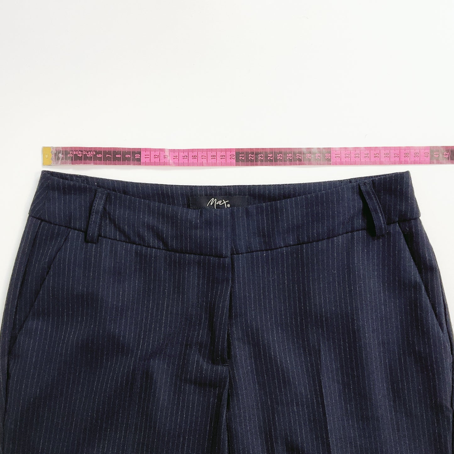 MAX - Navy Pinstripe Slim-Fit Trousers