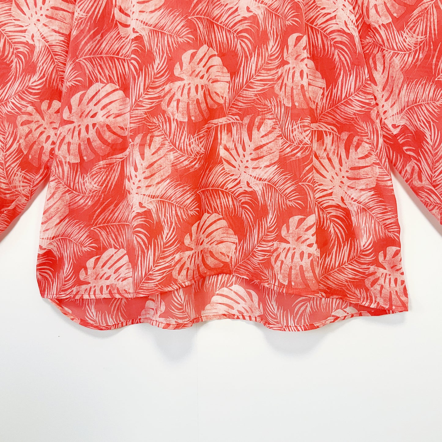 Ella J - Sheer Red Leaf Print Long Sleeve Blouse