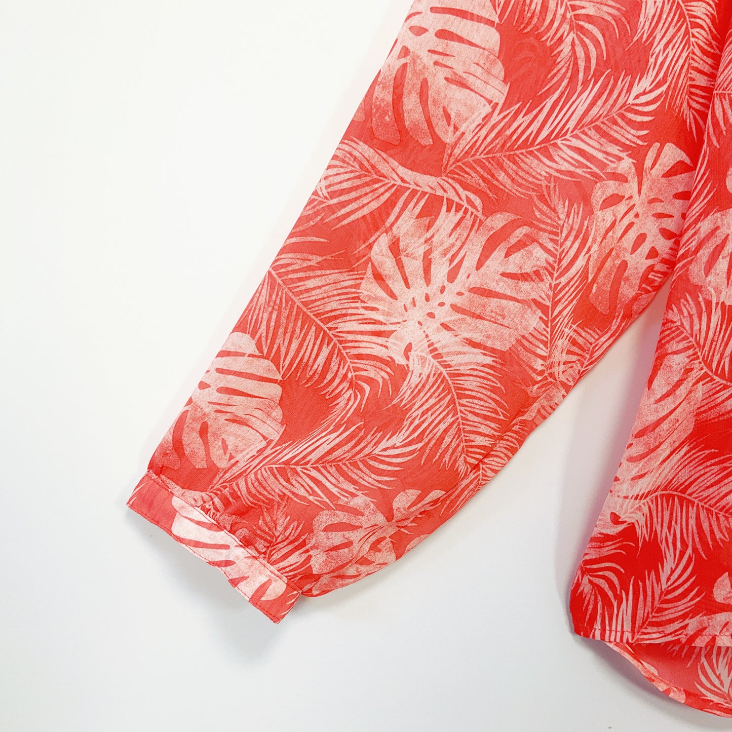 Ella J - Sheer Red Leaf Print Long Sleeve Blouse