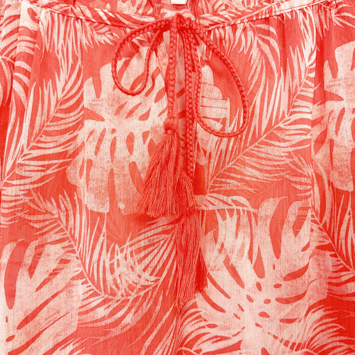 Ella J - Sheer Red Leaf Print Long Sleeve Blouse