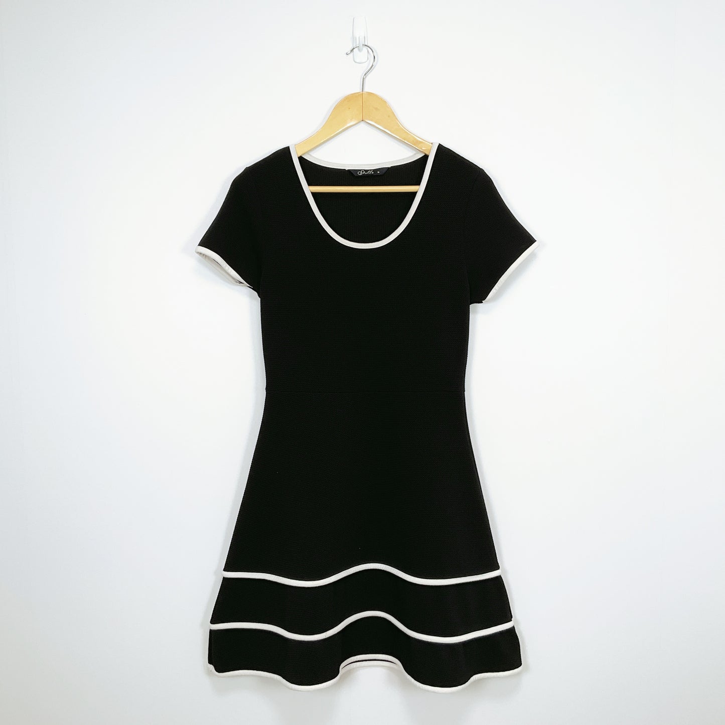 Stella - Black Fit & Flare Dress with White Trim