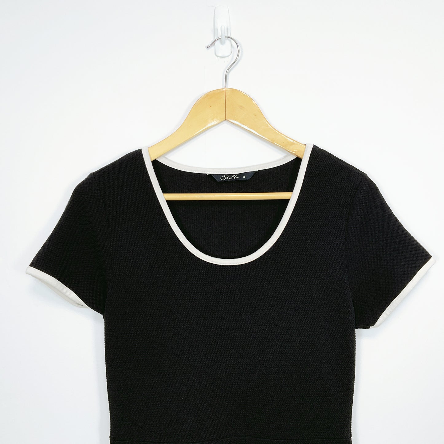 Stella - Black Fit & Flare Dress with White Trim