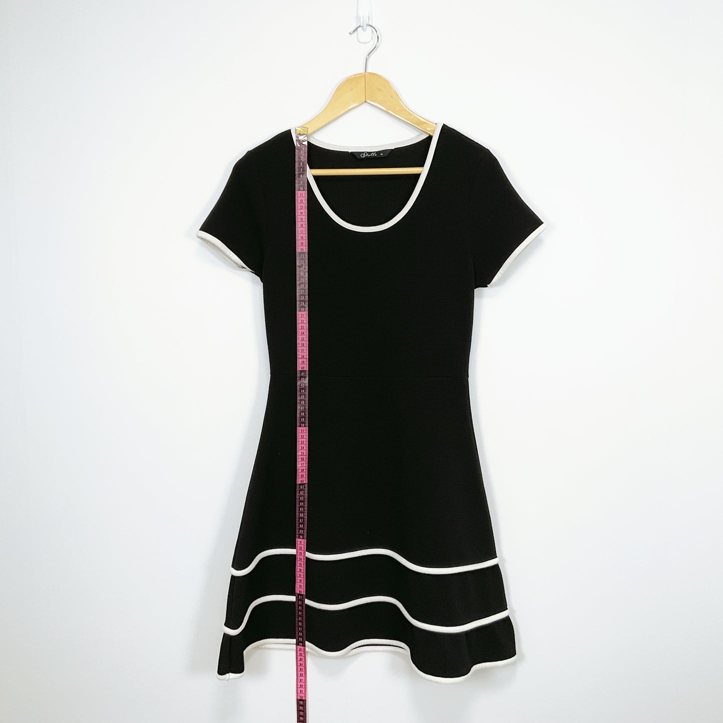 Stella - Black Fit & Flare Dress with White Trim