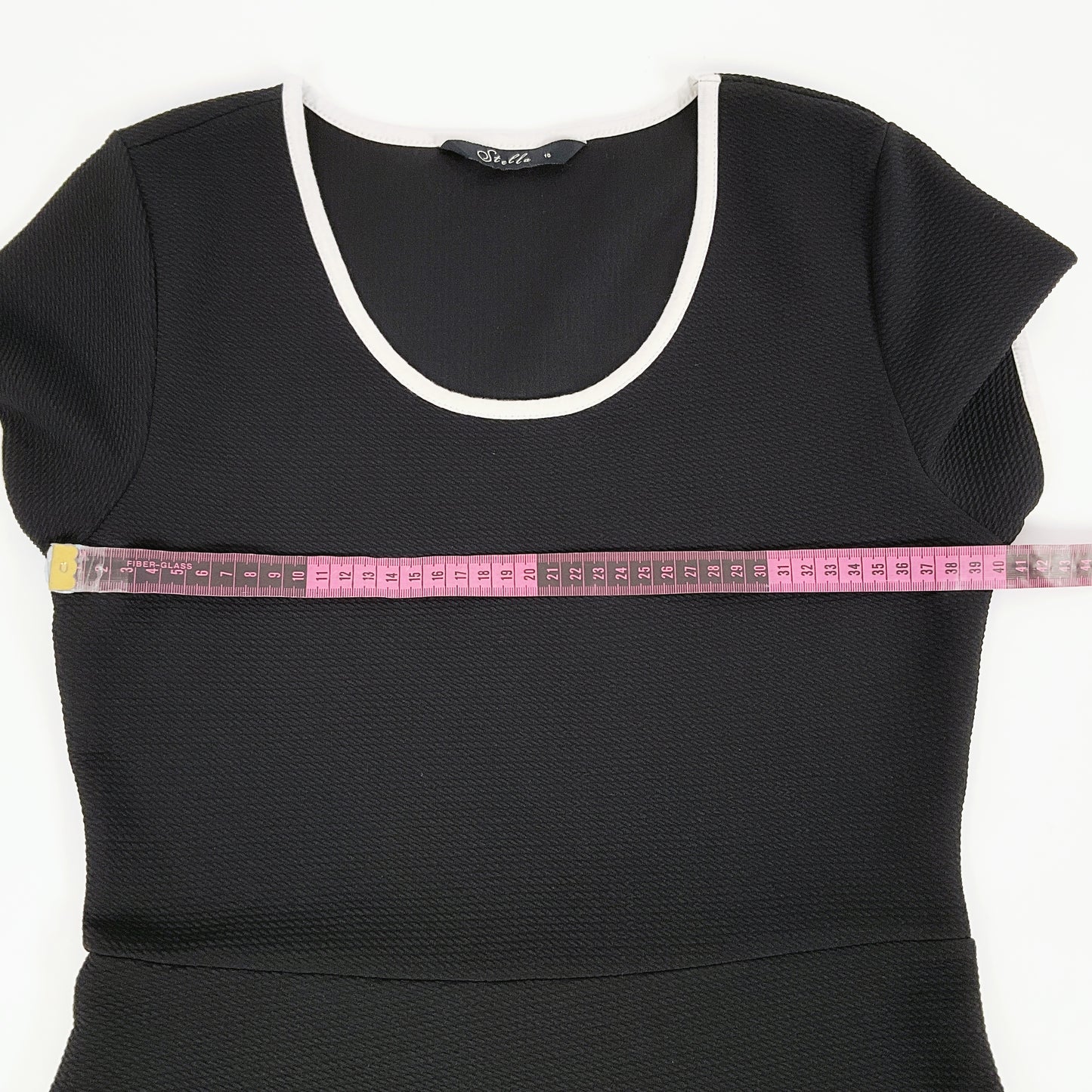 Stella - Black Fit & Flare Dress with White Trim