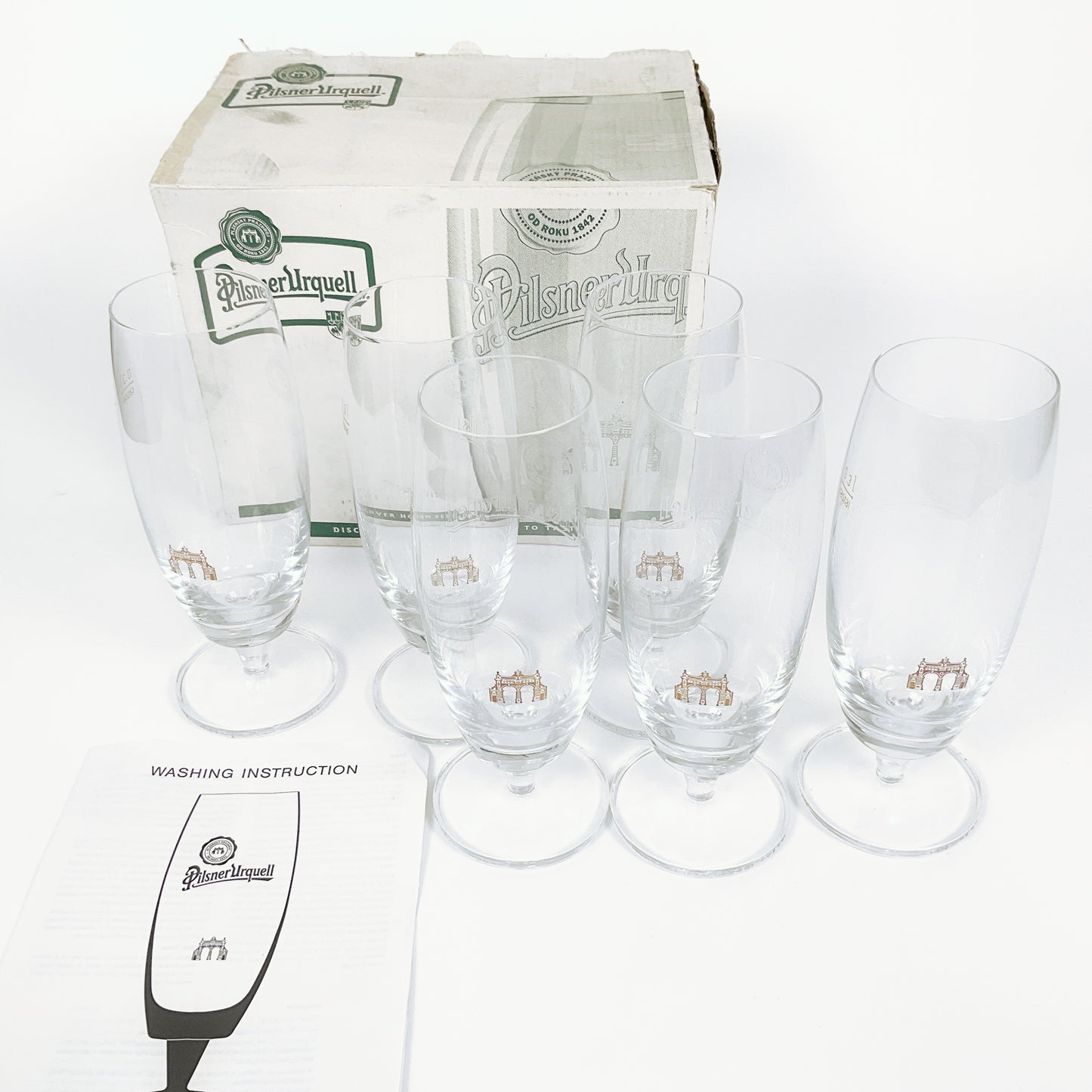 Set of 6 300ml Pilsner Urquell Embossed Crystal Beer Glasses made In Germany