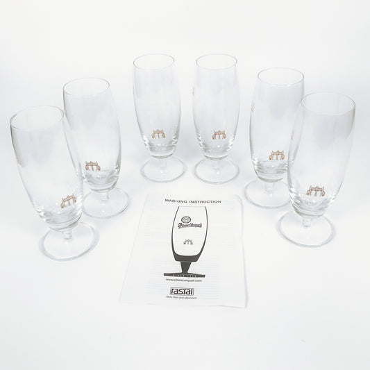 Set of 6 300ml Pilsner Urquell Embossed Crystal Beer Glasses made In Germany