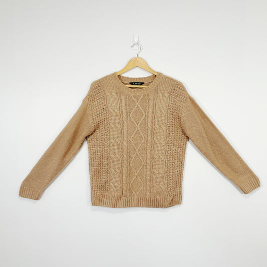 TANGO - Beige Cable-Knit Sweater – Classic Crew Neck