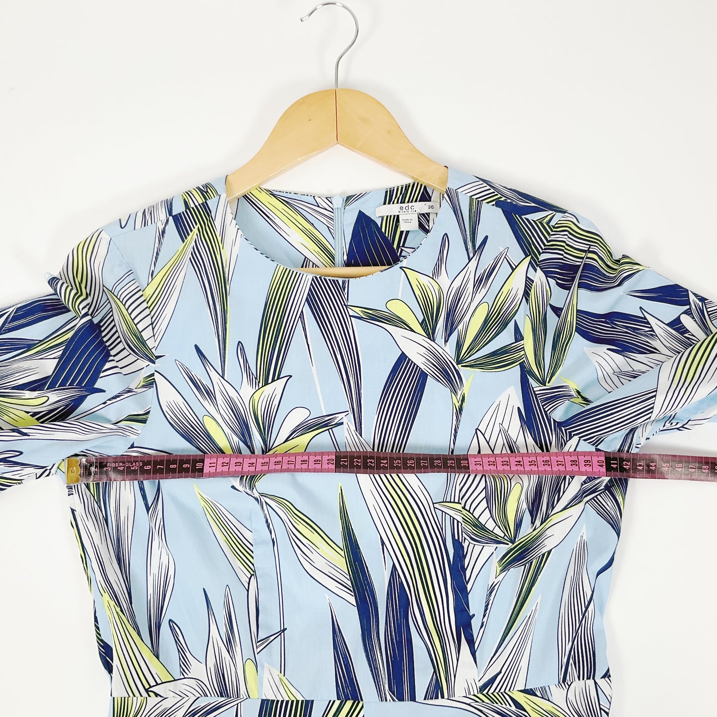 EDC by Esprit – Blue Tropical Print Fit  Flare Dress