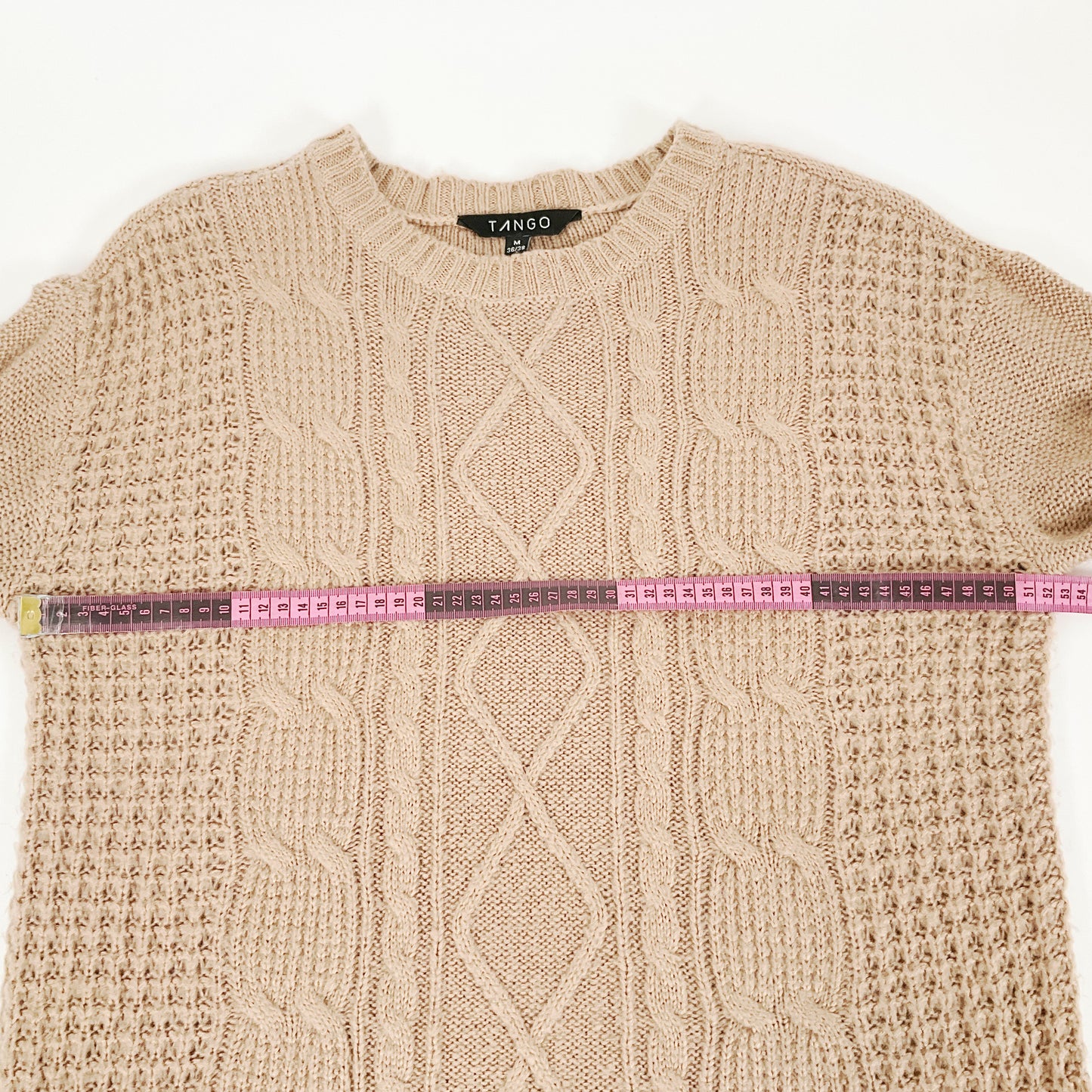 TANGO - Beige Cable-Knit Sweater – Classic Crew Neck