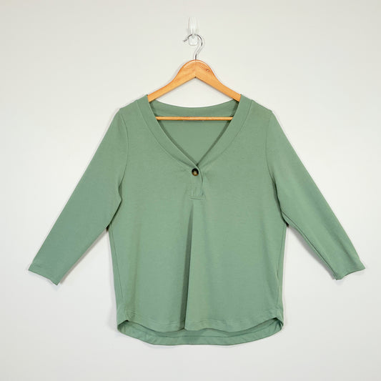 Katies - Sage Green V-Neck Button Top