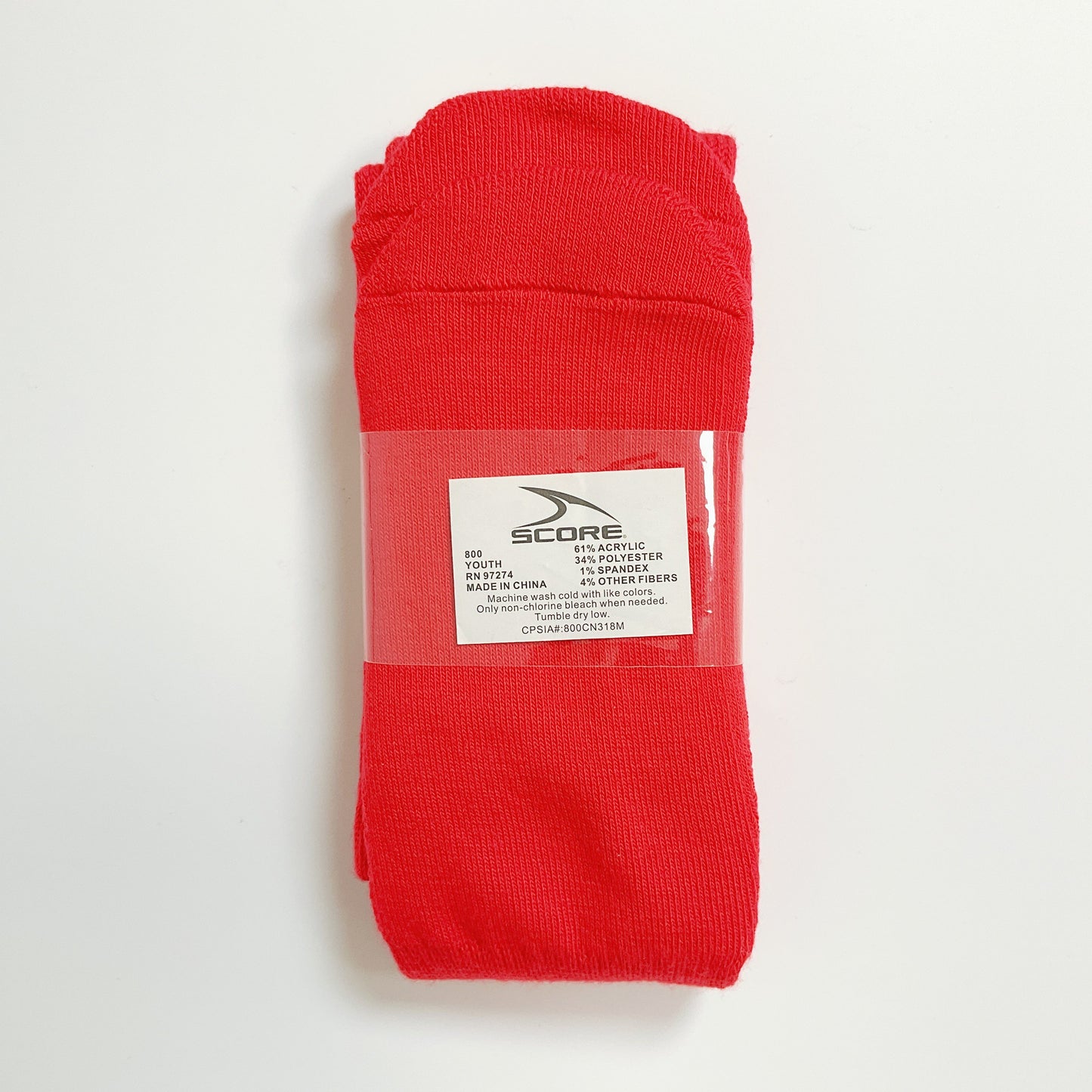 Score - One Size YOUTH Red Solid Tube Socks No. 800 1 Pair
