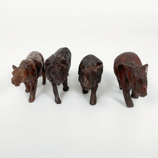 Wooden Animal Carvings - (Elephant, Rhino, Lion, Leopard)