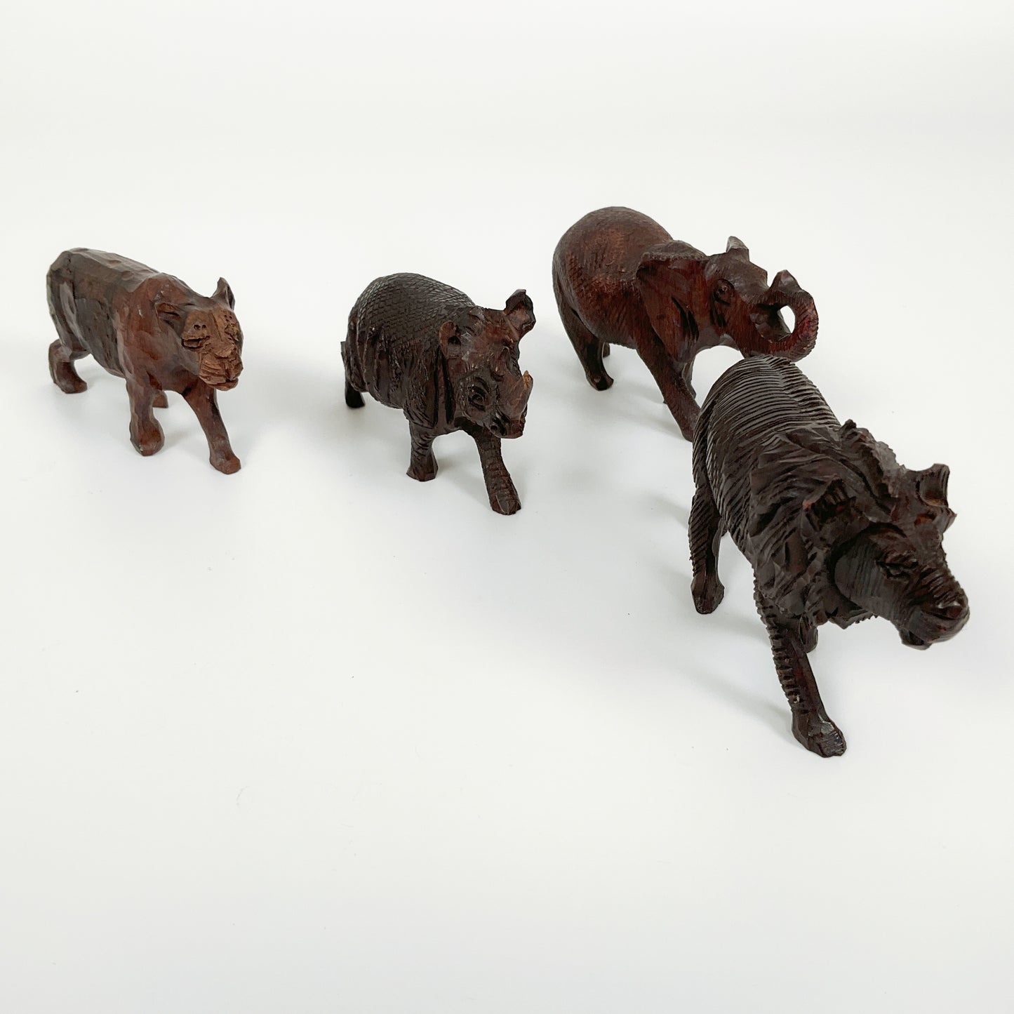 Wooden Animal Carvings - (Elephant, Rhino, Lion, Leopard)