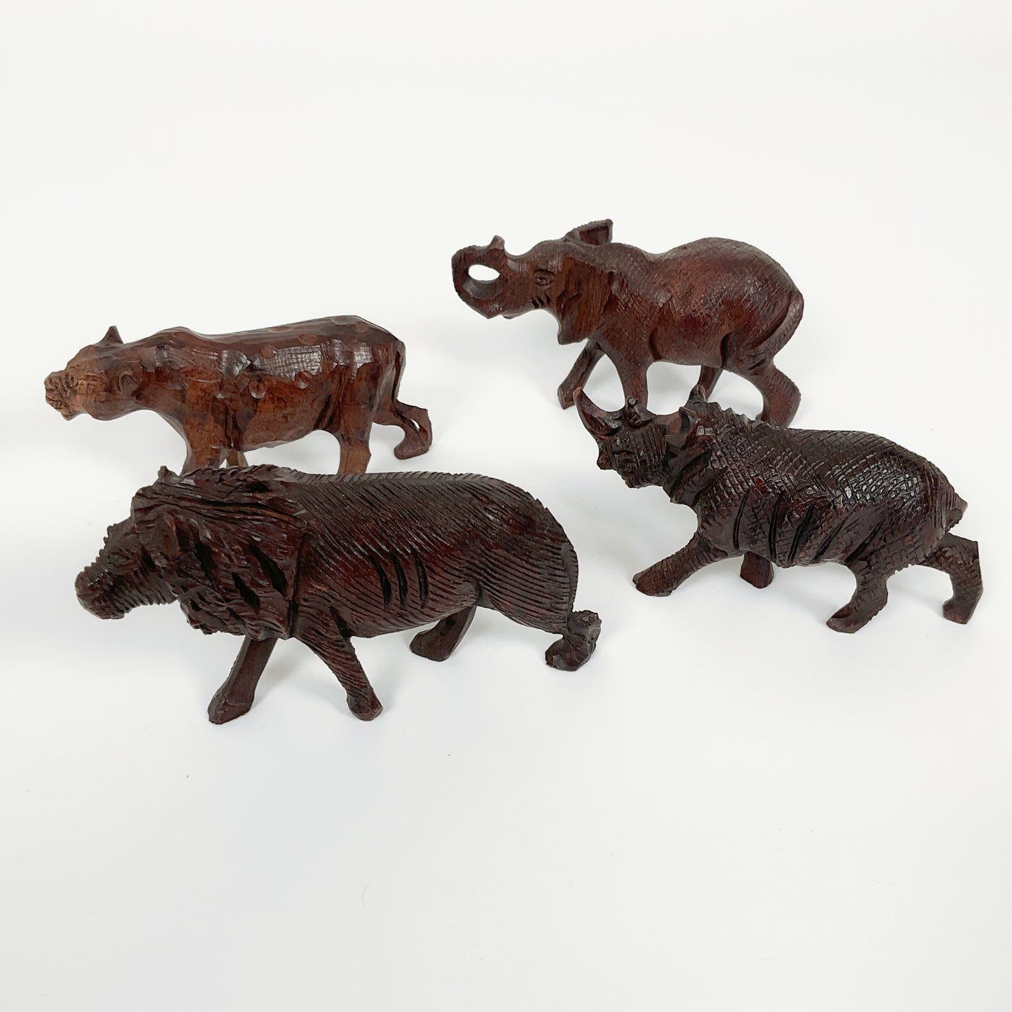 Wooden Animal Carvings - (Elephant, Rhino, Lion, Leopard)