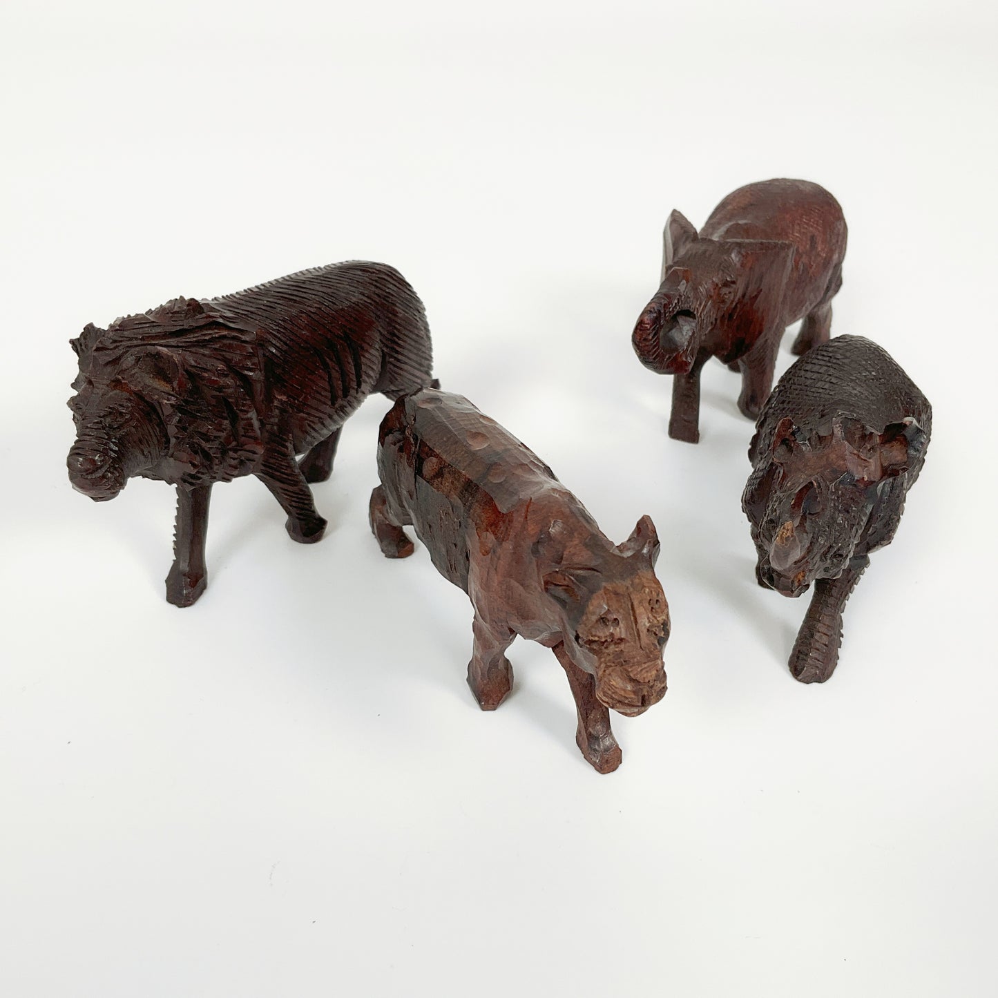 Wooden Animal Carvings - (Elephant, Rhino, Lion, Leopard)