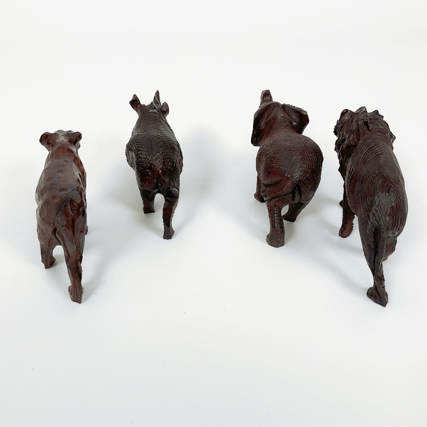 Wooden Animal Carvings - (Elephant, Rhino, Lion, Leopard)