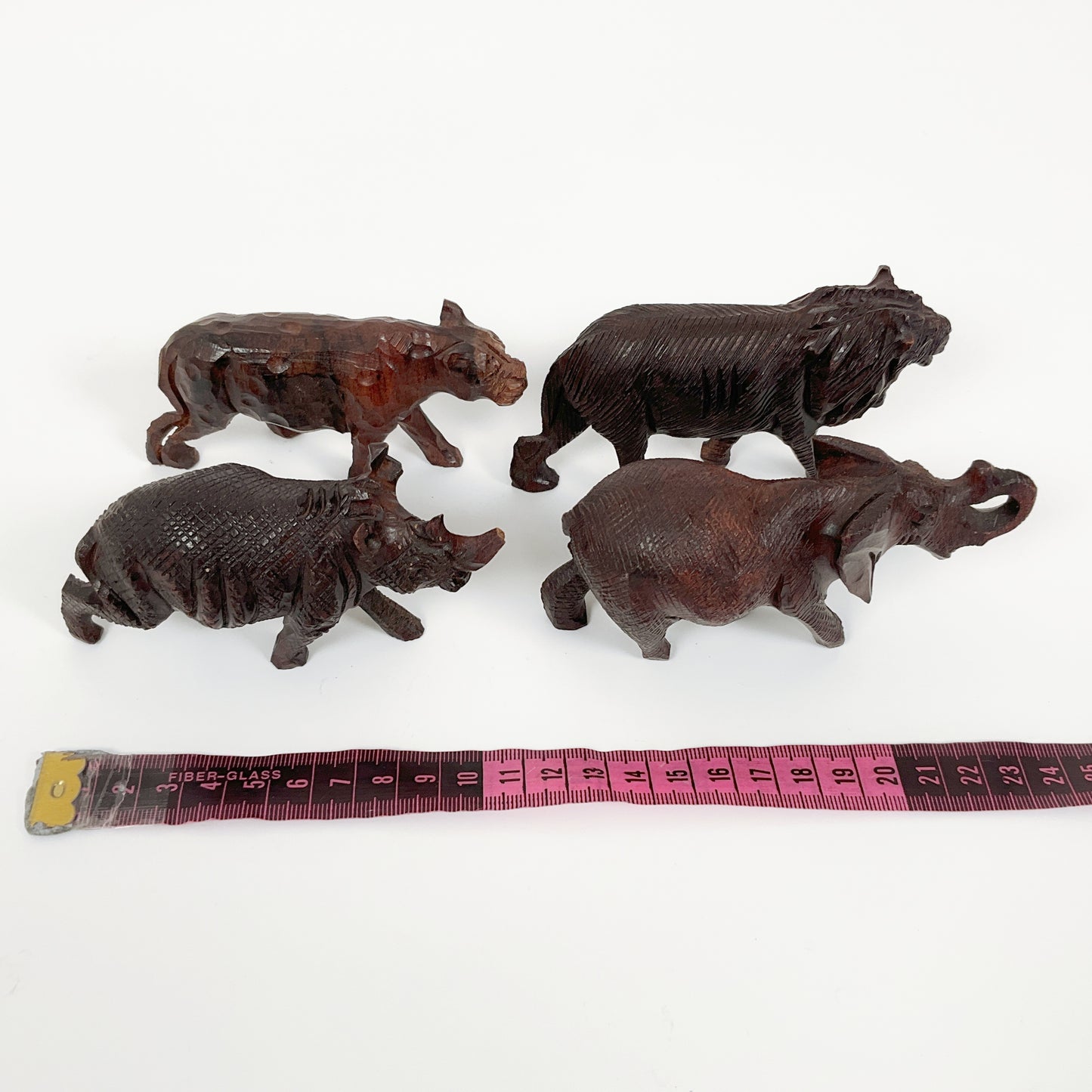 Wooden Animal Carvings - (Elephant, Rhino, Lion, Leopard)