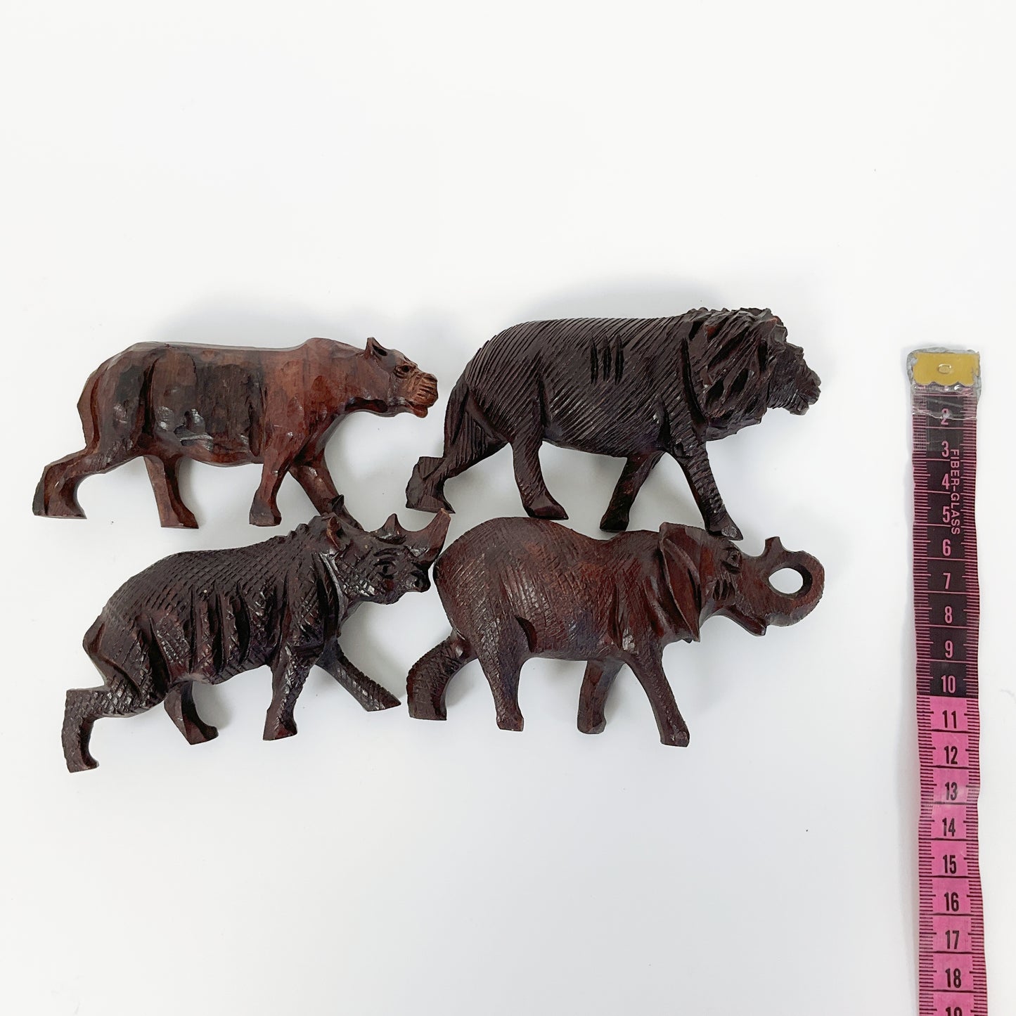 Wooden Animal Carvings - (Elephant, Rhino, Lion, Leopard)