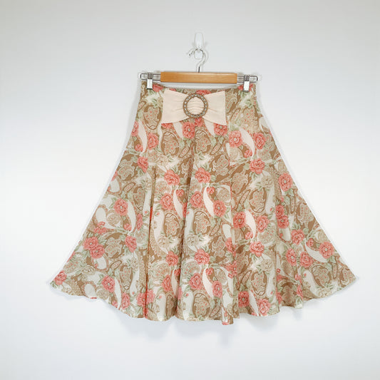 Vintage Floral Flare Skirt with Bow Detail
