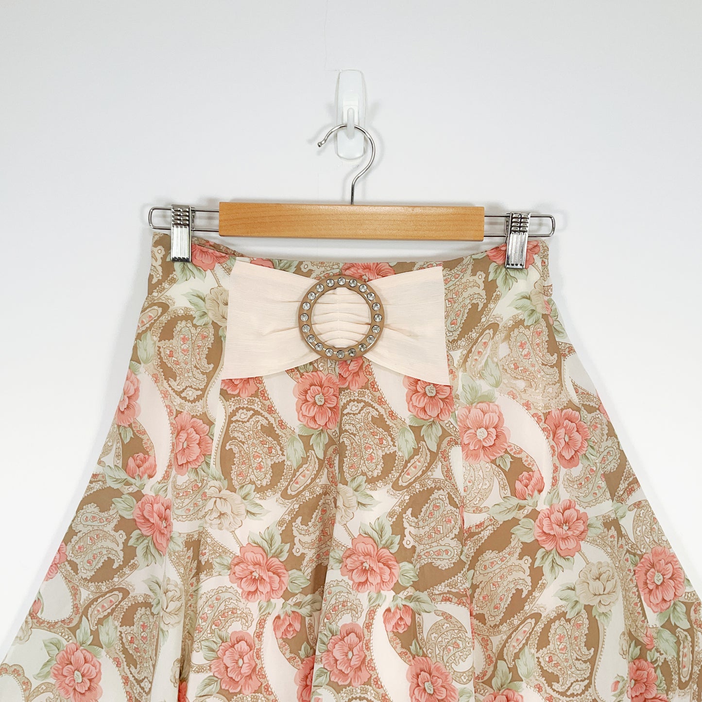 Vintage Floral Flare Skirt with Bow Detail