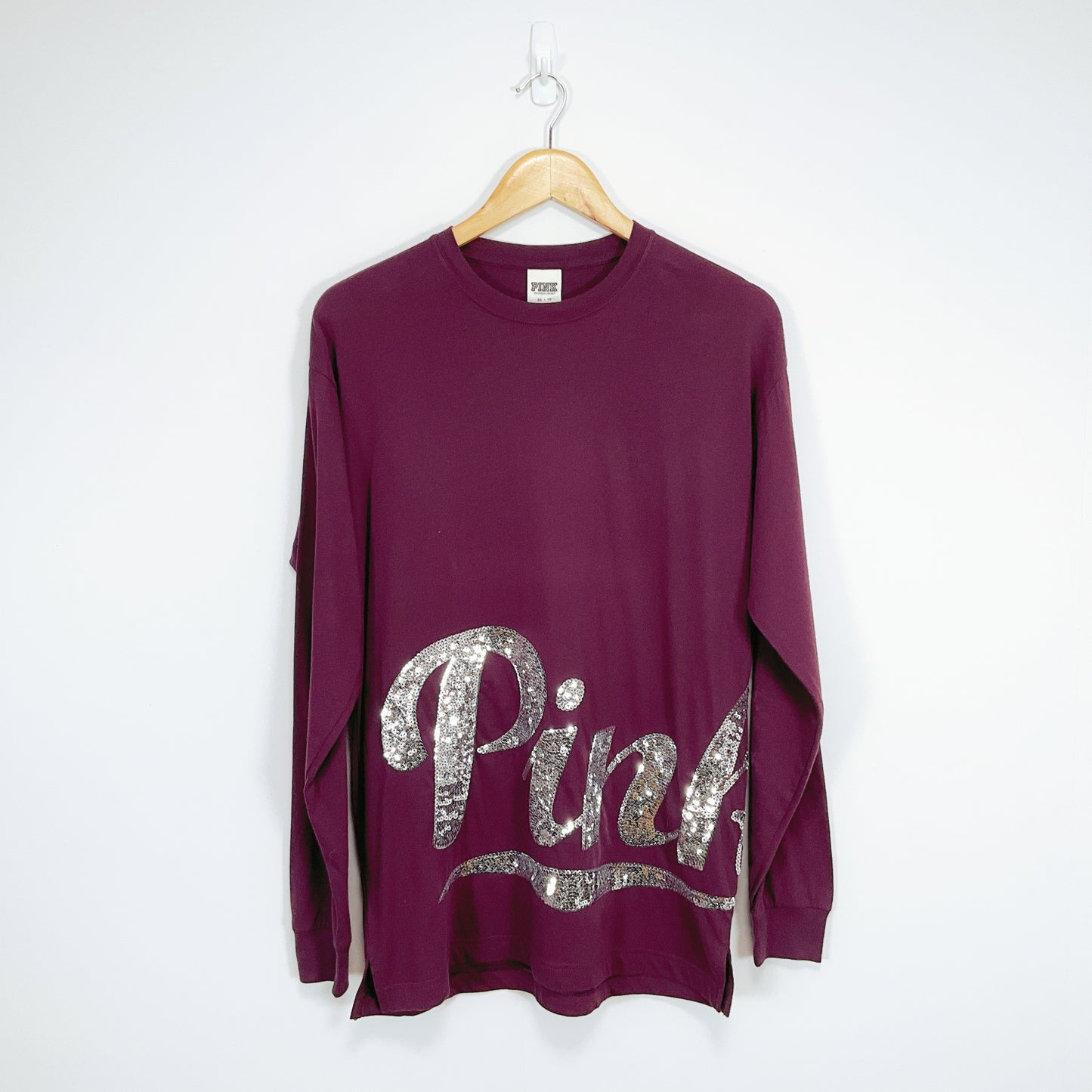 PINK Victoria’s Secret - purple long sleeve top with silver sequin